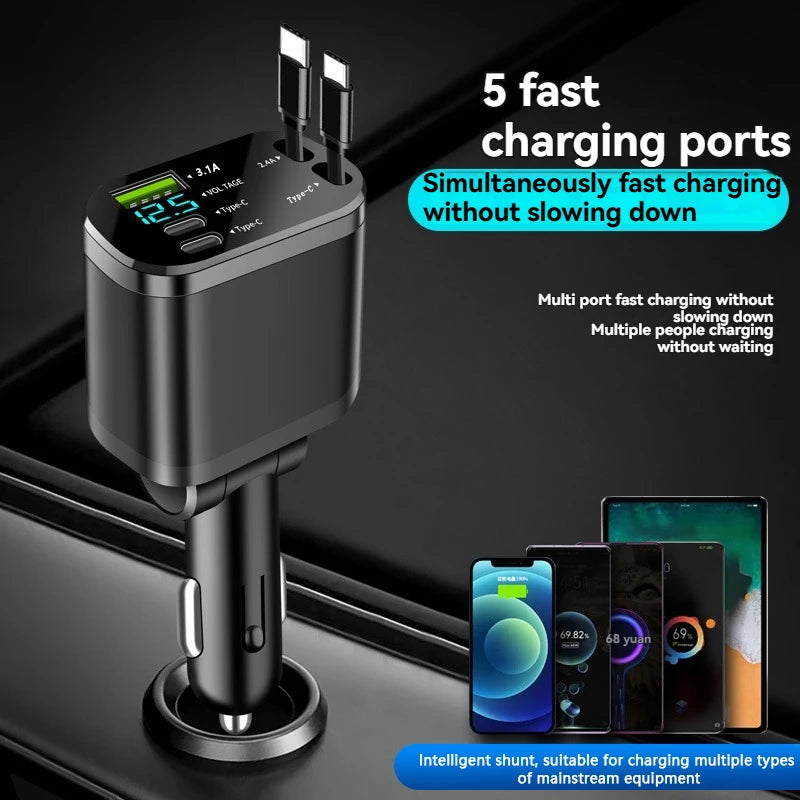 4-in-1 Retractable Fast Car Charger